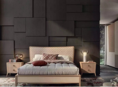 Bedroom Set Bed 2x Bedside tables Design Luxury new 3-piece Modern Wood